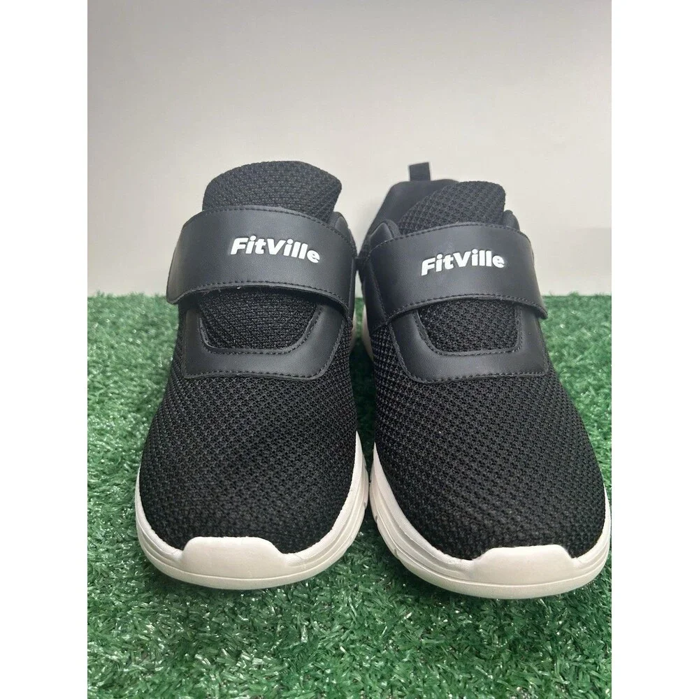 FitVille Womens 10 Extra Wide 10EW Black Walking Shoes Strap Rebound Core JBCWSV